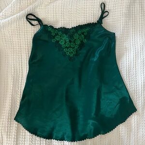 (NWOT) Green Satin Camisole with Flower Detail